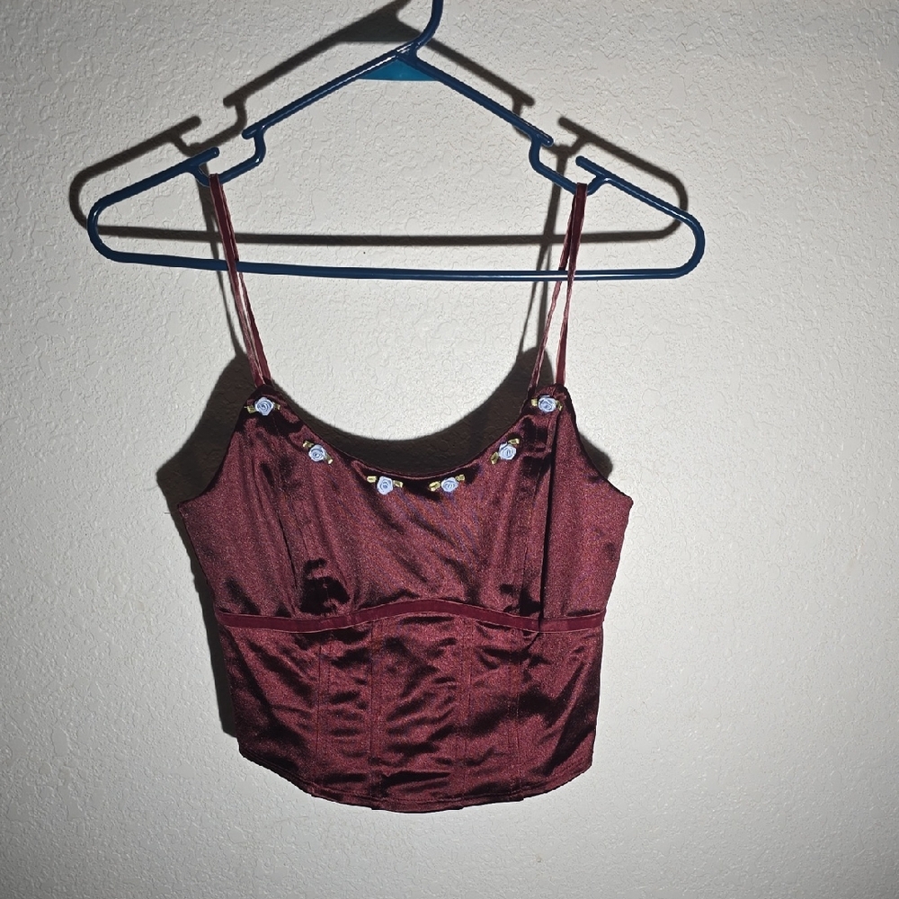Target Burgundy Satin Camisole with Floral Accents